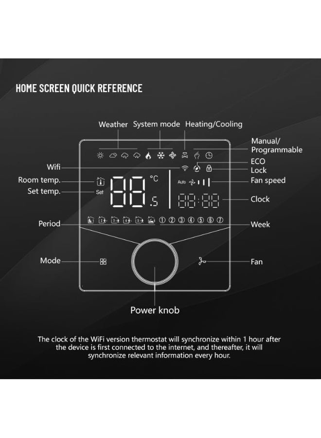 UanTii Smart Thermostat Tuya Wifi Central AC Thermostat 2 Pipe, Smart Knob HVAC Fan Coil Smart Temperature Controller App and Voice Control (White 240V) - Image 2